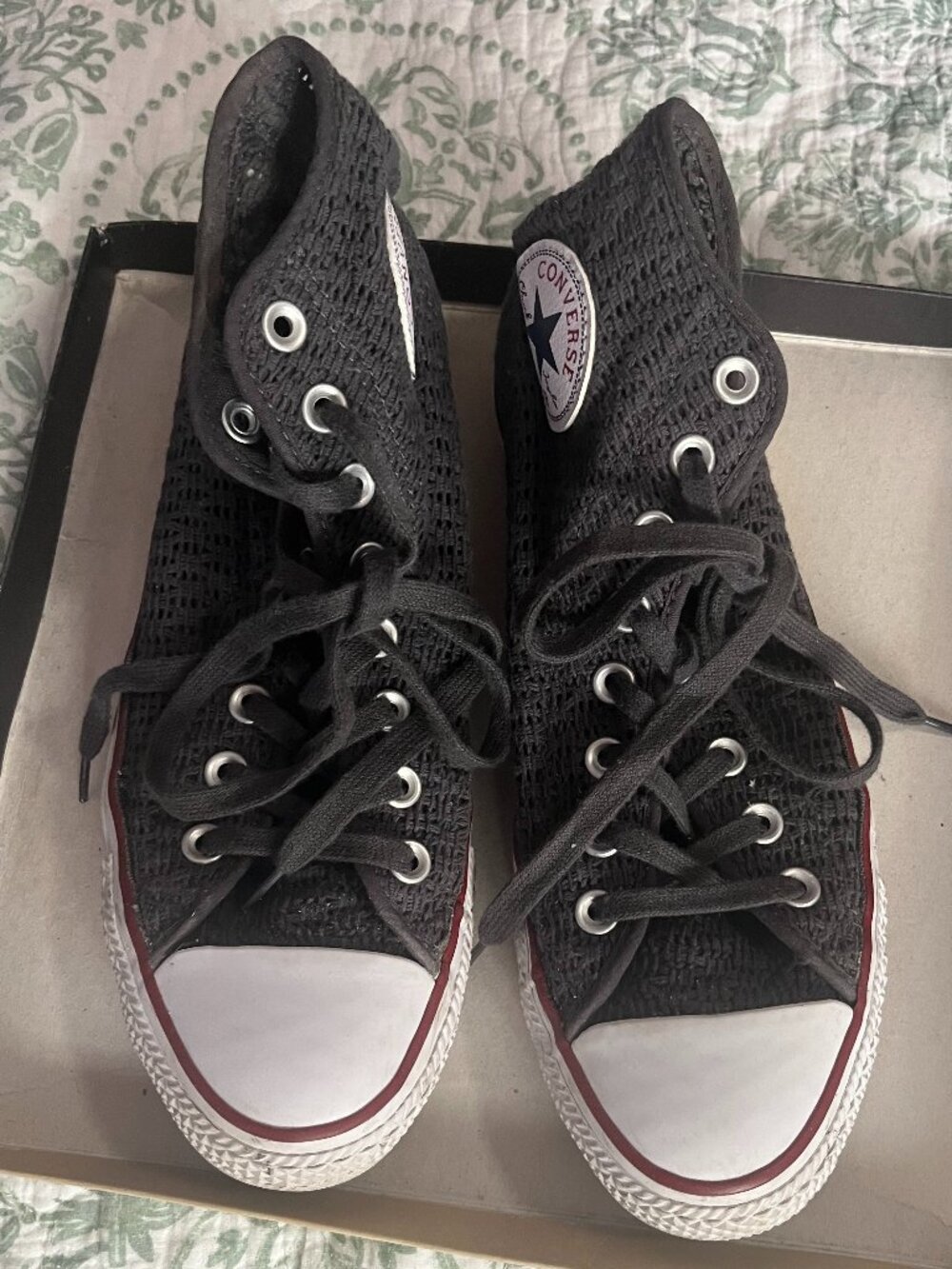 Converse high top grey crochet sneakers